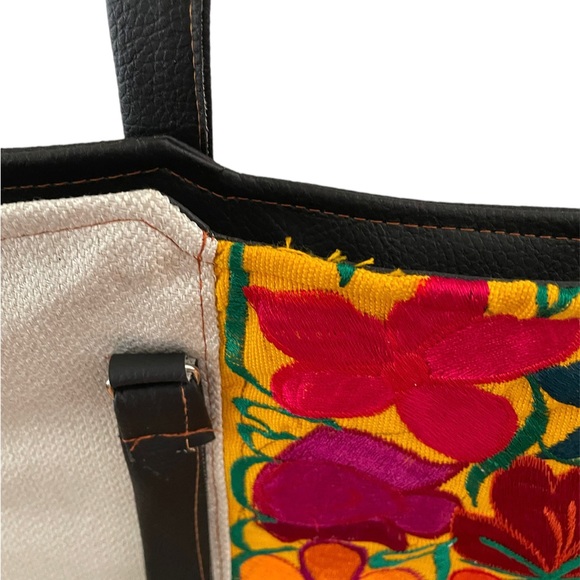 Embroidered tote, Womens tote, Mexican Tote, Black Tote - Picture 3 of 8